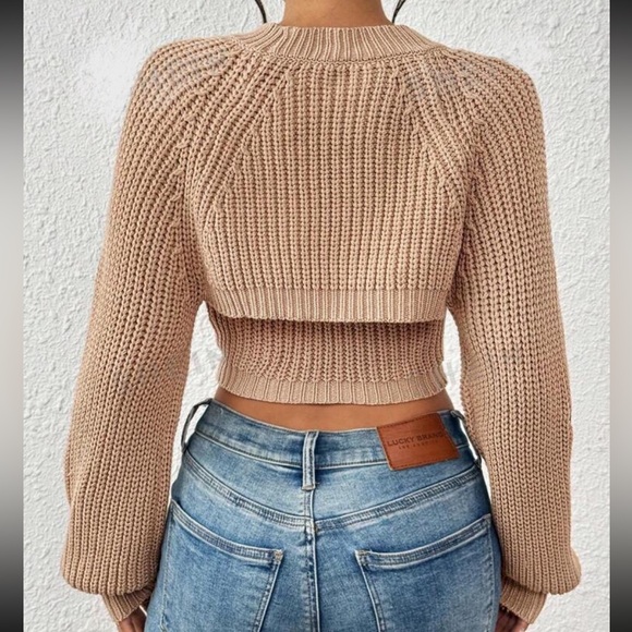 Comfy Butterfly Long Sleeve Shrug Strapless Cropped Knit Sweater Top Set - Picture 2 of 2